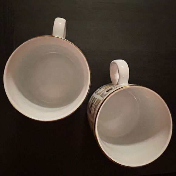 World Coffee Bean Spoon Pattern France Porcelain Gold Rim Coffee Mugs - Picture 10 of 12